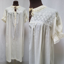 Vintage BARBIZON Ivory Semi Sheer Cotton Eyelet Embroidered Nightgown - Size M