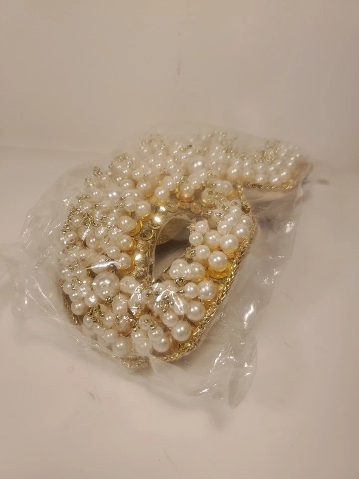 Grandin Road Exclusive Beaded Glam Mask w/ Pearls Halloween, Mardi Gras Theater - Image 3 of 4