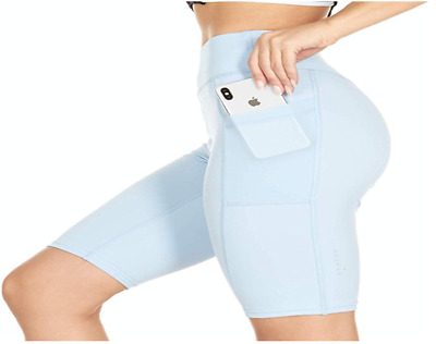 Rolewpy Womens High Waist Yoga Shorts Tummy Control Workout Running Shorts with Side Pockets