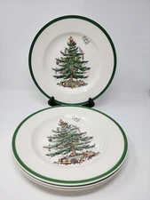 SPODE Set Of 4 Christmas Tree  Plates 10.5" England Holiday Presents Santa