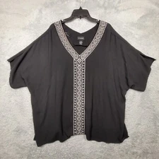 Catherines Shirt Womens 2X 22/24 Plus Black Embellished Short Sleeve -flaw