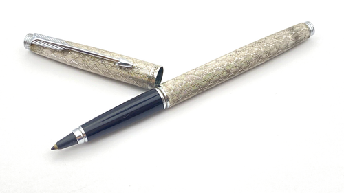 VINTAGE PARKER 35 ROLLERBALL PEN IN SILVER PLATED GUIRLANDE MADE IN FRANCE - Picture 2 of 11