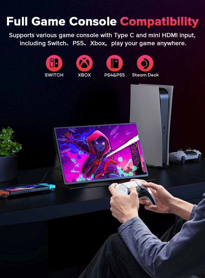 UPERFECT 16" 2K 120Hz Portable Monitor 2*USB C Extend Display For Game Switch PS - Image 4 of 4