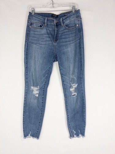 Judy Blue Skinny Fit 9 29 Jeans Damen Blau Mid Wash Distressed High Rise