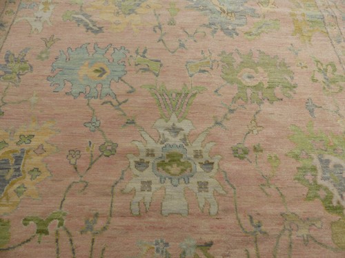 10'x15' New Fine trendy Pink Turkish knot Oushak Hand knotted wool area rug - Picture 9 of 15