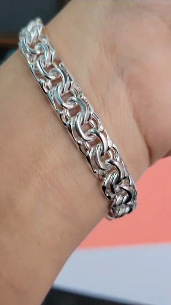 925 Sterling Silver Chino Link Heart Bracelet Pulsera Plata Broche