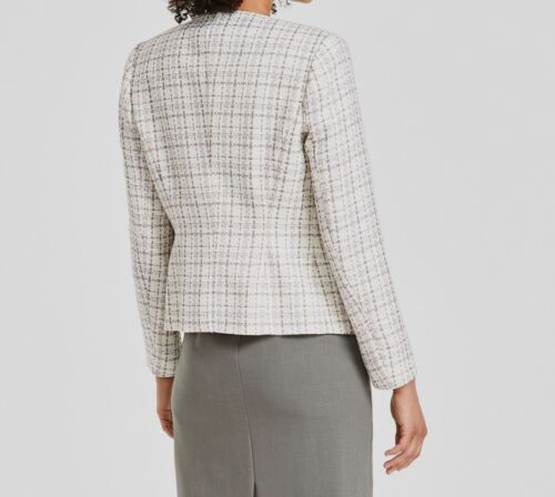 Kasper Women's Ivory Tweed Collarless Open-Front Blazer Size 10 - 第 2/2 張圖片
