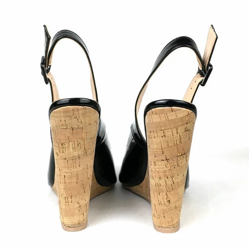 Sandali donna estivi zeppa punta aperta scarpe tacco alto cinturino fibbia slingback - Foto 5 di 16
