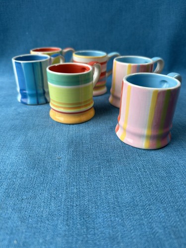 Whittard of Chelsea Striped Espresso Mugs x 6, STRIPES 6cm, Hand Painted, VGC - 第 3/11 張圖片