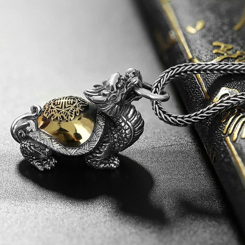 Collar colgante de tortuga dragón de acero inoxidable para hombre joyería de la suerte de moda Foto 2 de 4