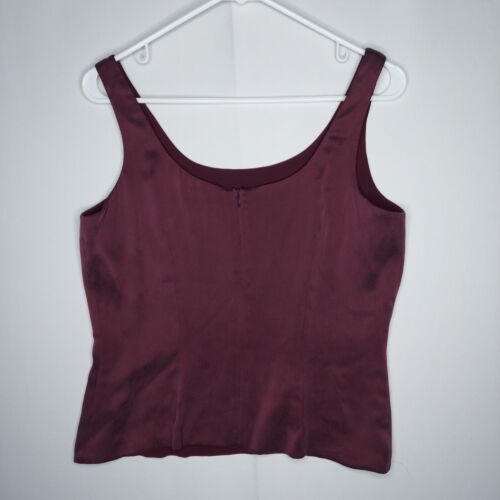 Dana Buchman Silk Top Women Petite 10 Burgundy Purple Sleeveless Scoop Zip Party - Picture 2 of 10