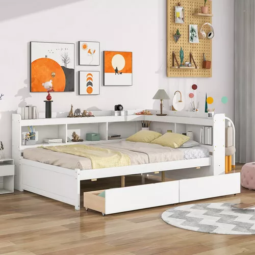Wood twin bed 2024 with storage drawers