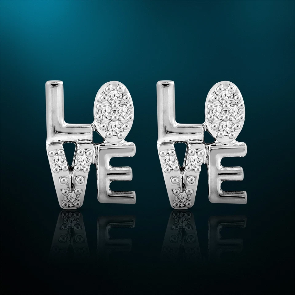 1/10 Cttw Diamond Love Stud Earrings for Women in Sterling Silver - Image 3 of 4