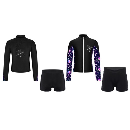 Kids Girls Sports Suit Figure Skating Sportswear Dance Activewear Dancing Yoga - Picture 5 of 32