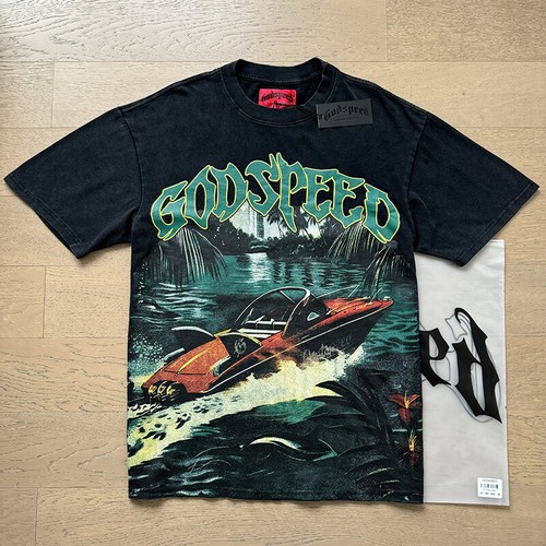 NEW Mens Godspeed Rainforest yacht print Washed Tee Short sleeved T-shirt - Picture 3 of 17