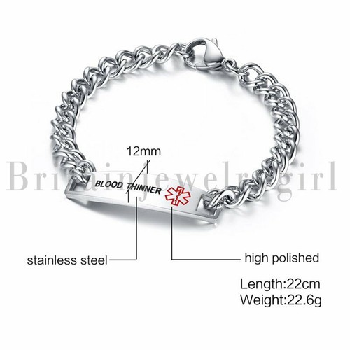 MEN Women LASER ENGRAVED Emergency Medical Alert Stainless Steel Bracelet 8.7" - Picture 14 of 26