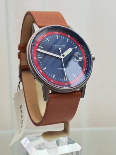 NUEVO Reloj Hombre SKAGEN TITANIUM Delgado Marrón Tostado Cuero ¡Regalo para Él! (sk32 - Imagen 10 de 23