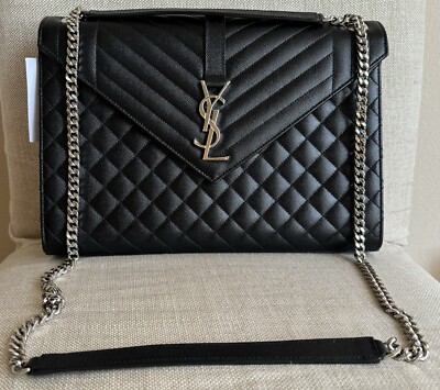 Saint Laurent YSL Black Large Envelope Flap Shoulder Bag $3200
