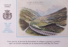 Postcard train 100 years railway Ceva Ormea 1889 1989