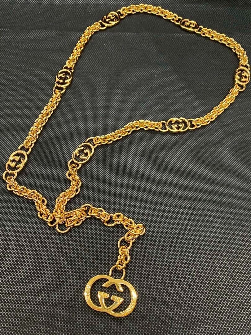 アクセサリー Gucci vintage Auth Old GUCCI Gold Chain Belt GG logo mark Vintage Long