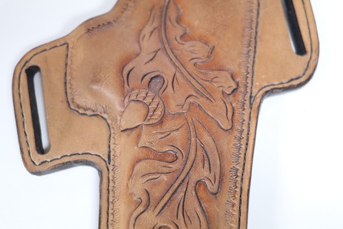HAND CRAFTED TOOLED LEATHER HOLSTER for 1911 .45 ACP Brown Black CUSTOM MADE - Picture 13 of 16