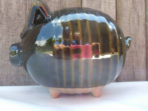 vintage Stoneware Pottery Large PIGGY BANK Japan Green Long FLOPPY Ears - Picture 5 of 12