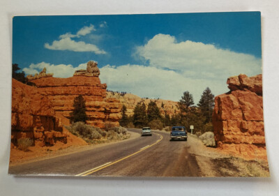 Vintage Postcard ~ Highway 12 to Bryce Canyon National Park ~ Red Canyon Utah UT