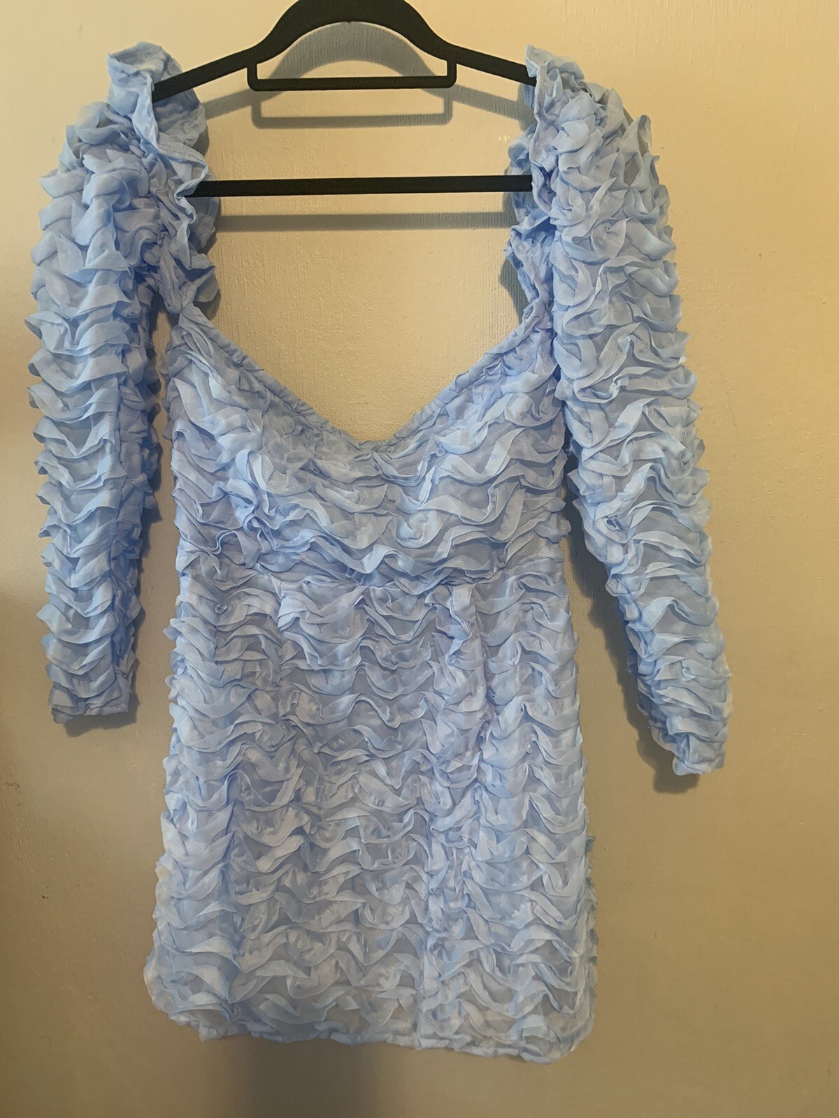 baby blue evening dress, Uk Size 14, Half The Shoulders, Ruffles All
