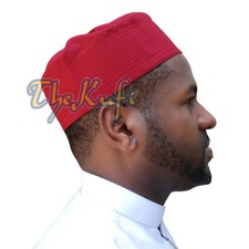 Muslim Kufi Prayer Cap Plain Maroon Pleated-top Cotton Blend Fabric- Islamic Hat