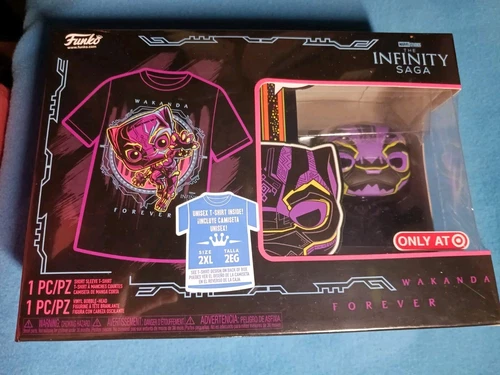 Funko Pop SET☆MARVEL Infinity Saga BLACKLIGHT BLACK PANTHER #891 & T-Shirt (2XL)