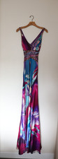Cach 100 Silk Floral Mermaid Maxi Dress Size Small Formal Crossback Jeweled