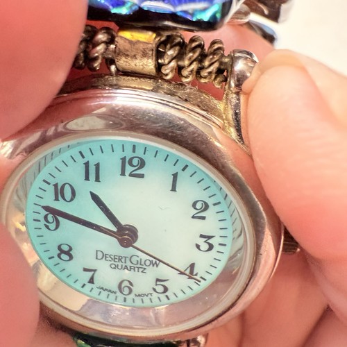 Artisan Sterling Silver Dichroic Glass Panel Bracelet Wrist Watch Glow 7.5" - Picture 4 of 8