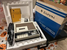 Vintage Browni Cassette Tape Recorder Radio Solid State Pop Up System W Mic NOB