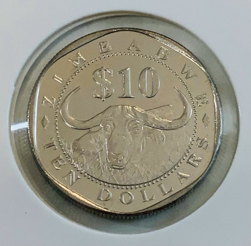 2003 Zimbabwe $10 Coin KM#14 African Buffalo Bateleur Eagle UNC Wildlife Big 5