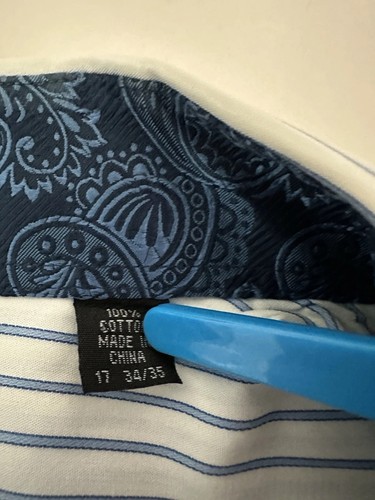 English Laundry Men's Shirt 17 34/35. Long Contrast Collar Cuff Striped Blue - Picture 8 of 9
