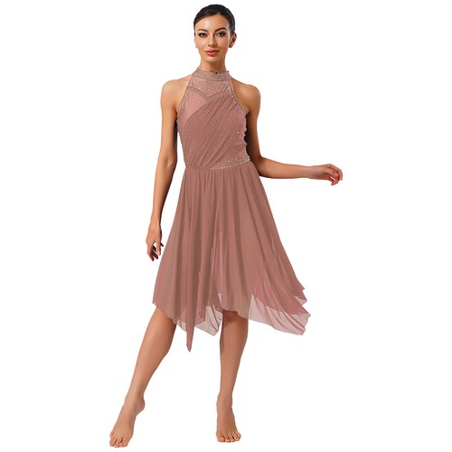 Women Costume Skirt Dancewear Rumba Dress Rhinestone Dresses Dancing Lyrical - Picture 40 of 95