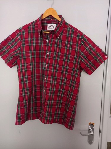 BRUTUS Shirt Mens XL Extra Large Red Check Tartan Mod Short Sleeve Trimfit - Picture 2 of 9
