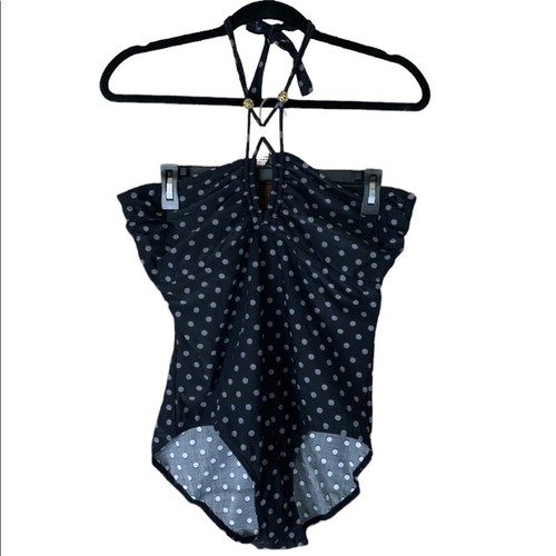 Coco Reef Black White Polkadot One Piece Bandeau Halter Swimsuit Size 40D - Picture 2 of 10