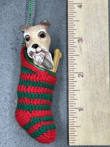 1985 Hallmark Doggy in einem Strumpf Weihnachtsschmuck Welpe Hundeknochen gestreifte Socke - Bild 9 von 9