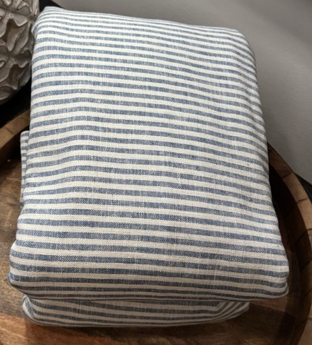 Pottery Barn Wheaton Stripe Linen Cotton Full Queen Duvet Cover Chambray Blue - Picture 4 of 5
