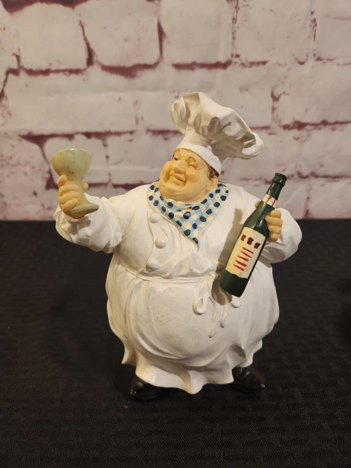 2 chefs Fat Bistro de colección sosteniendo cubo de hielo y pan y vino/vidrio figura decoración Foto 3 de 4