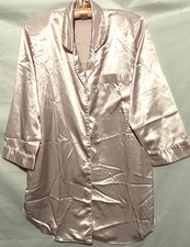 Nordstrom Pink Satin Sleep Shirt Night Gown M Vintage Shiny Slippery Button Down