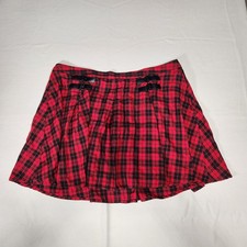 Hot Topic Red and Black Plaid Skirt with Faux Leather Buckles