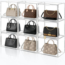 15 Pack Stackable Acrylic Purse Organizer with Magnetic Doors for Closet Storage