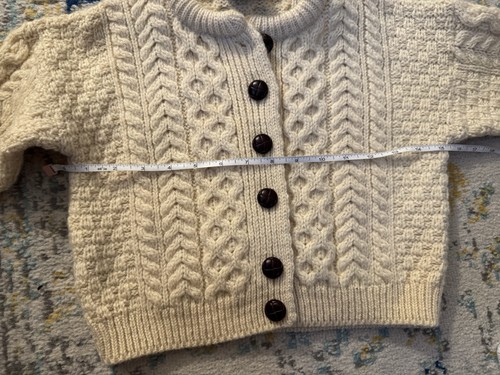Carraig Donn Ireland 100% Wool Sweater Cardigan Toddler Sz M Cream Fisherman - Picture 6 of 8