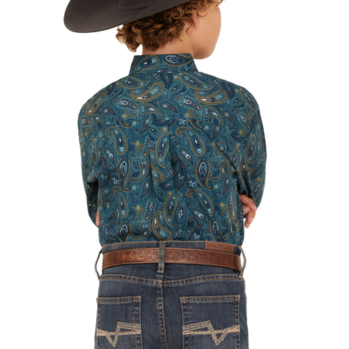 Cinch Boy's Blue Paisley Print Button Down Western Shirt MTW7060370 - Picture 2 of 14
