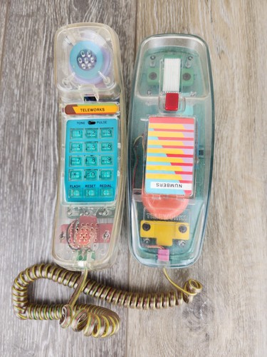 80s Retro Clear Neon Turquoise Teleworks Novelty See Through Telephone - Picture 5 of 8