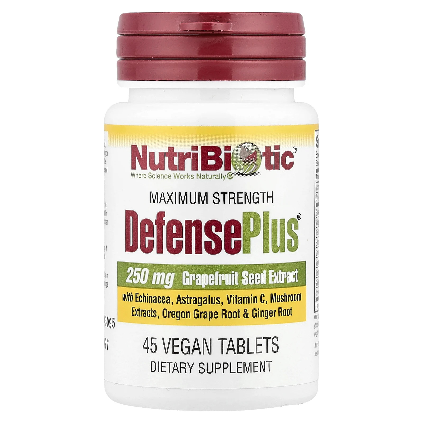 NutriBiotic DefensePlus Максимальная сила 250 мг 45 веганских таблеток без яиц