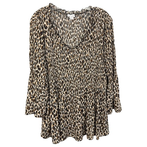 Chloe Rene Plus Size 2X Top Leopard Print Tunic Blouse Bell Sleeve Peplum 1416