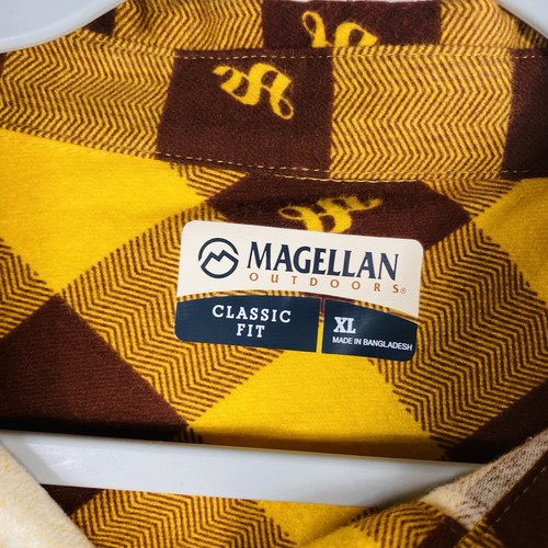 Camisa Magallanes Talla XL Buffalo Cuadros Brillante Bock Franela Botón Amarilla - Imagen 4 de 5